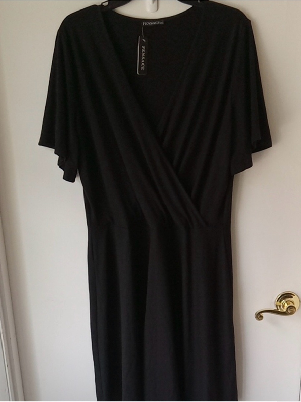 Women's Black V-Neck Wrap Dress - Picture 5 of 8